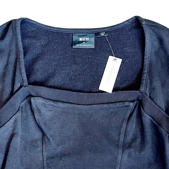 Anthropologie Maeve NWT Sz L Gray Puff Sleeve Sweatshirt Top Seamed Corset - Picture 4 of 11